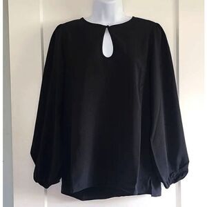 J.Crew NWT Black Blouse Top Keyhole Neck Long Balloon Sleeve Petite Career XSP